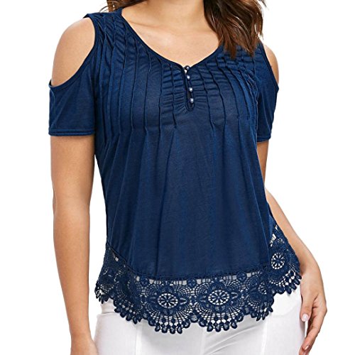 Click Here to See More Images NREALY Women Casual Summer Lace Patchwork Off Shoulder Shirt Sleeve Tops Blouse(Blue, Medium)
