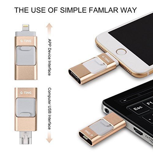 USB Flash Drives for iPhone 32GB Pen-Drive Memory Storage, G-TING Thumb Drive Lightning Memory Stick External Storage, Memory Expansion for Apple iOS Android Computers (Gold)