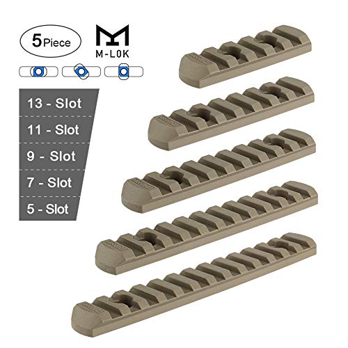 Aecktech M-Lok Polymer Picatinny Rail Sections, 5-Slot 7-Slot 9-Slot 11-Slot 13-Slot Lightweight Rail Section for M-LOK Compatible Systems with 10 T-Nuts 10 Screws and 1 Pcs Wrench.-5 Pieces (FDE)