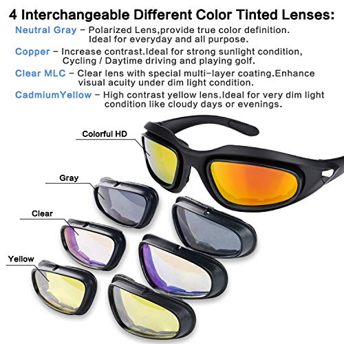 Polarized Riding Glasses Motorcycle Goggles Sunglasses Ski Goggles Snowboard Goggles Padded Black Frame with 4 Lens Kit for Outdoor Activity Sport - Thumbnail 4