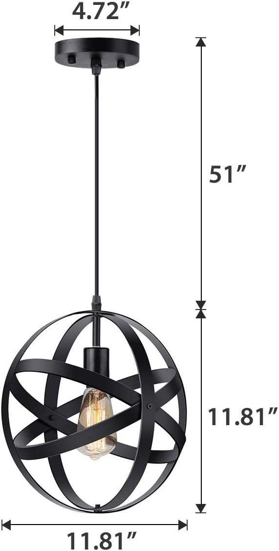 KingSo Industrial Metal Pendant Light, Spherical Pendant Light, Rustic Chandelier Vintage Hanging Cage Globe Ceiling Light Fixture for Kitchen Island Dining Room Farmhouse Entryway Foyer Table Hallway - - 
