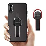 LAVAVIK iPhone X/XS Case with Finger Straps & Ring Holder Kickstand, Slim Fit Hard Cover with Grips Loop for Apple iPhone X/10/XS, Support Magnetic Car Mount and Wireless Charging (Black)