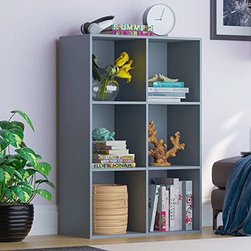 Vida Designs Durham Cube Bookcase Storage Organiser Living Room Bookshelf Home Office Furniture (6 Cube, Grey)