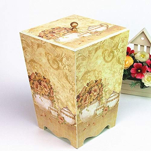 DFJKL trash can American European style antique wooden trash cans living rooms bedroom creative wastepaper basket Retro sumptuous can Waste Bins-in Waste Bins from Home & Garden,Red