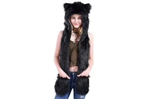 HomDSim Anime Spirit Animal Hood Hoods Furry Hoodie,Faux Fur Hat with Warm Scarf Mittens Gloves Spirit Ears and Paws