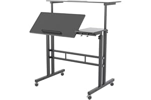 sogesfurniture Height Adjustable Sit Stand Workstation Mobile Standing Desk Home Office Desk with Standing and Seating,Black BHUS-101-2BK