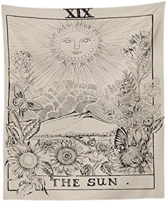Haked Psychedelic Tapestry, Tarot Wall Tapestry The Moon The Star and Sun The Tree Tapestry Medieval Europe Divination Tapestry Wall Hanging Tapestries For Room Bedroom Home Decor (60"x51", The Sun)