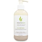 Clear Skin AHA BHA Exfoliating Cleanser Glycolic & Salicylic Acid Cleanser, Jojoba Beads - 8oz Pump