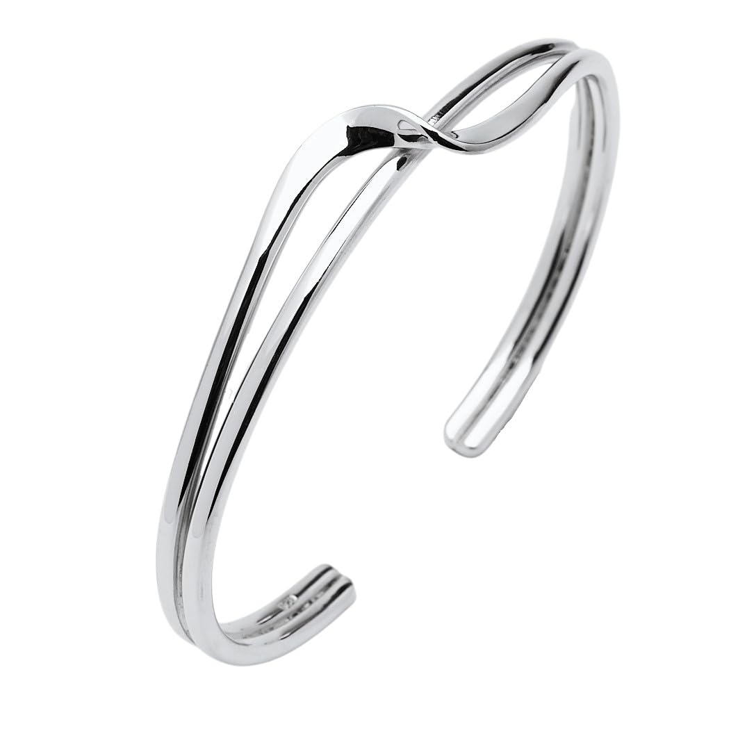 Treasure Bay Womens Silver Bangle Bracelet - Plain 925 Sterling Silver Twisted Style Bangle for women and girls