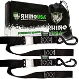RHINO USA Motorcycle Tie Down Straps (2 Pack) Lab Tested 3,328lb Break Strength, Steel Cambuckle Tiedown Set with Integrated Soft Loops - Better Than a Ratchet Strap