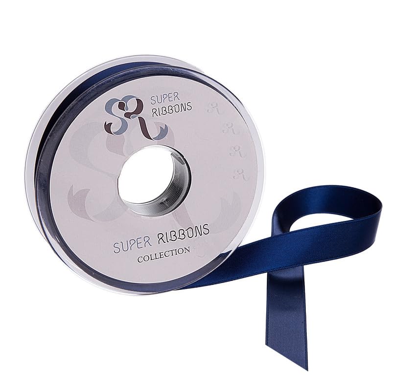 SR SUPER RIBBONS®™- Full Reel 25mm Double Faced Satin Ribbon, 20 Metres on Reel - Navy