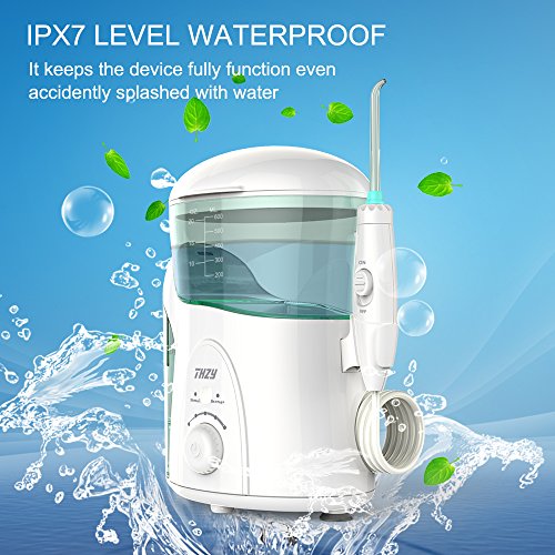 THZY Water Flosser Professional Electric Dental Countertop Oral Irrigator 600 Milliliter Capacity with 7 multifunctional Tips for Braces, Bridges, Dental Care, FC-288 White