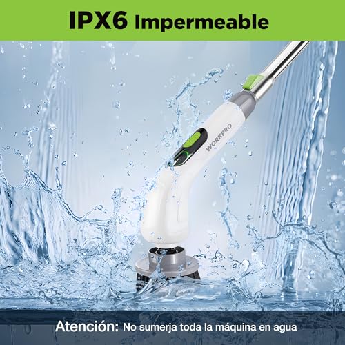 WORKPRO 8V Electric Cleaning Brush with 8 Heads Telescopic Handle | Adjustable handle of 30-120 cm and three speeds for cleaning floors, bathrooms, kitchens and hard-to-reach areas