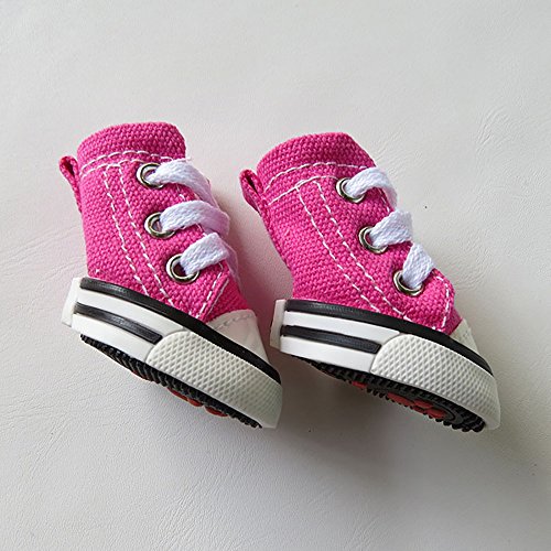 URIJK Pet Dog Canvas Sporty Shoes Nonslip Causal Boot Shoes Lace up Outdoor Booties Sneaker Paw Protector for Small Medium Large Doggies Puppies 4 Pcs