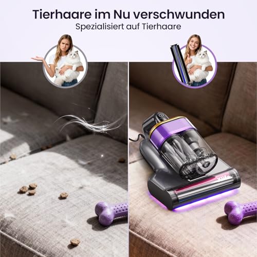 Mite Vacuum Cleaner for Mattresses with 18 kPa Suction Power, UV-C Light, 63°C Hot Air and 2 Brushes, Bed Vacuum Cleaner and Mattress Cleaner for Mattresses, Beds, Sofa