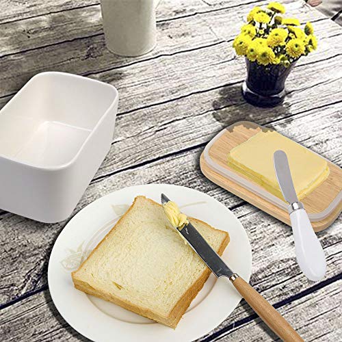 Arswin Butter Dish with Lid, LARGE 650ml Porcelain Keeper with Bamboo