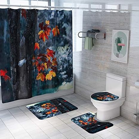 ZLWSSA Cortina De Ducha Decoración De Baño Juegos De Alfombras Azul