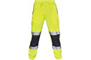 WENKOMG1 Men's High Visibility Cargo Pants Casual Road Work Overalls Hi Vis Safety Reflective Apparel Trouser