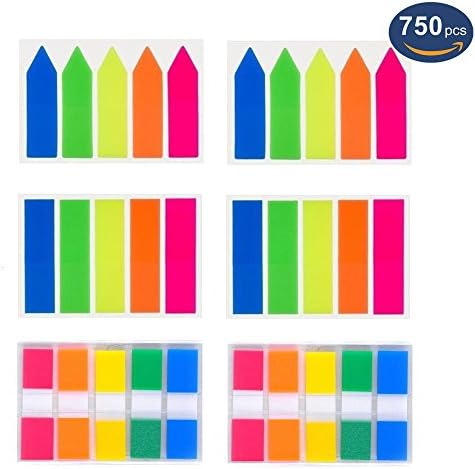 Page Markers 750 Pieces, OUHL Colored Index Tabs Neon Flag Sticky Notes with Assorted Colors for Home Office Students, 6 Sets