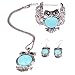 Qiyun (TM) Turquoise Blue Owl Pendant Chain Necklace Dangle Earrings Cuff Bracelet Set