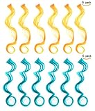 SWACC 12 Pcs Multi-Colors Party Highlights Clip on in Hair Extensions Colored Hair Streak Synthetic Hairpieces (20-Inch Curly, 6 Pcs Orange Yellow + 6 Pcs Teal blue)