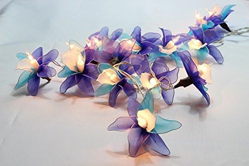 GaanZaLive36 Thai Handmade 20 Romantic Orchid Handmade Flower Fairy String Lights Patio Wedding Party Vanity Kid Wall Lamp Floral Home Decor 3m (Blue)