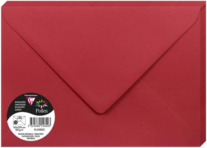 Clairefontaine 5582C Pack 20 Gummed Envelopes C5 16.2x22.9cm 120gsm Pollen