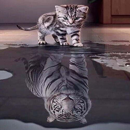 DIY 5D Diamond Painting Kit, Diamond Cat and Tiger Embroidery Rhinestone Cross Stitch Arts Craft Supply for Home Wall Decor (11.8'in.×11.8'in.)