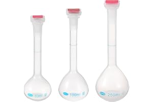 PATIKIL 3Pcs Volumetric Flask, 50ml, 100ml, 250ml Polypropylene Graduated Volumetric Measuring Flask with Red Plug Cap Tolera