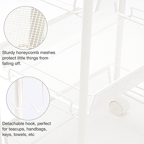 JS HOME 3-Tier Rolling Cart Kitchen Storage Cart Mesh Wire, White