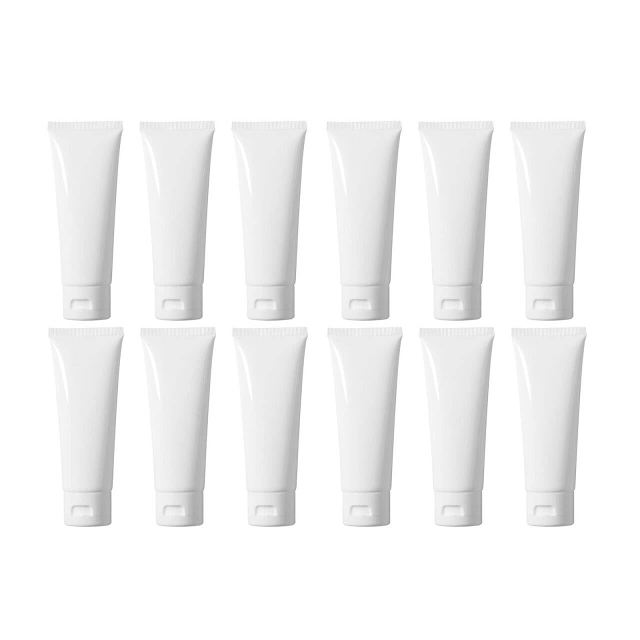 QUUPY 12PCS Refillable Empty Plastic Tubes White Cosmetic Containers Plastic Soft Tubes Bottle for Package Facial Cleanser Hand Cream Cosmetic Lotion(100ML)