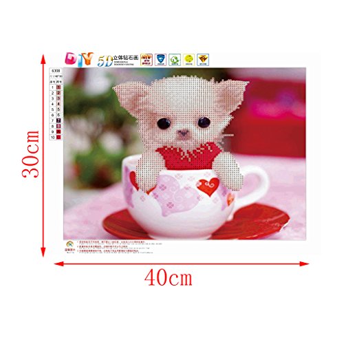 Feamos 5D Diamond Painting Embroidery Kit Cup Puppy Stitch Craft for DIY Home Wall Decoration Gift