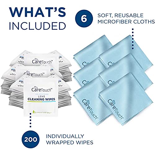 Care Touch Lens Cleaning Wipes with Microfiber Cloths 200 Lens Wipes