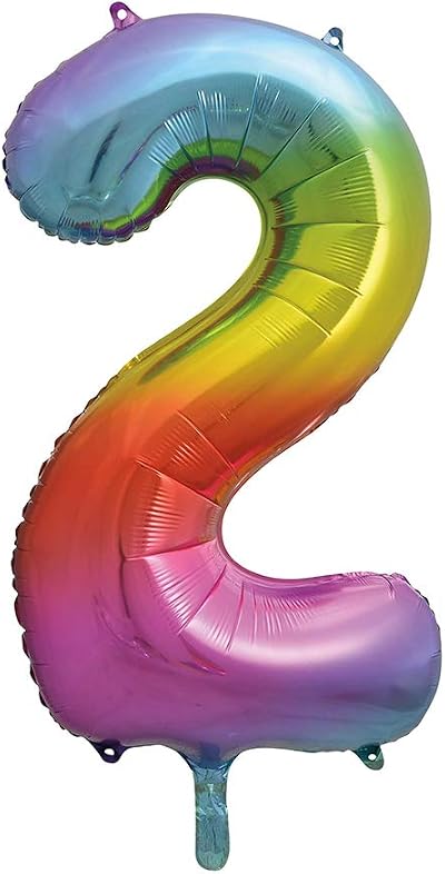 Unique 2-Shaped Rainbow Foil Balloon 86cm Party Celebration Decor