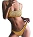 Nulibenna Womens Solid Padded Pleated 2 Piece Bikini Set Tankini Top Triangle Swimsuit, Yellow, Medium