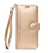 FYY Luxury PU Leather Wallet Case for Samsung Galaxy S7, [Kickstand Feature] Flip Phone Case Protective Cover with [Card Holder] [Wrist Strap] for Samsung Galaxy S7 2016 Gold