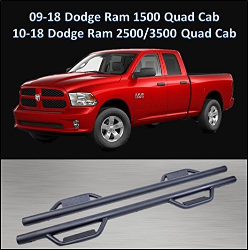 CONEXT Hoop Style Dropped Steps Textured Nerf Bars for 2009-2018 Dodge Ram 1500 Quad Cab/2010-2018 Dodge Ram 2500 & 3500 Quad Cab 289-TX-77