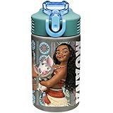Zak Designs Moana 15.5oz Stainless Steel Kids Water Bottle with Flip-up Straw Spout - BPA Free Durable Design, Moana SS