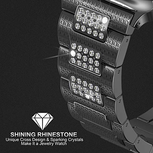 hooroor Bling Bands Compatible Apple Watch Band 38mm 40mm iWatch Series 4 3 2 1 for Women Men, Diamond Rhinestone Stainless Steel Metal Replacement Accessories Wristband Strap, Black - Thumbnail 2