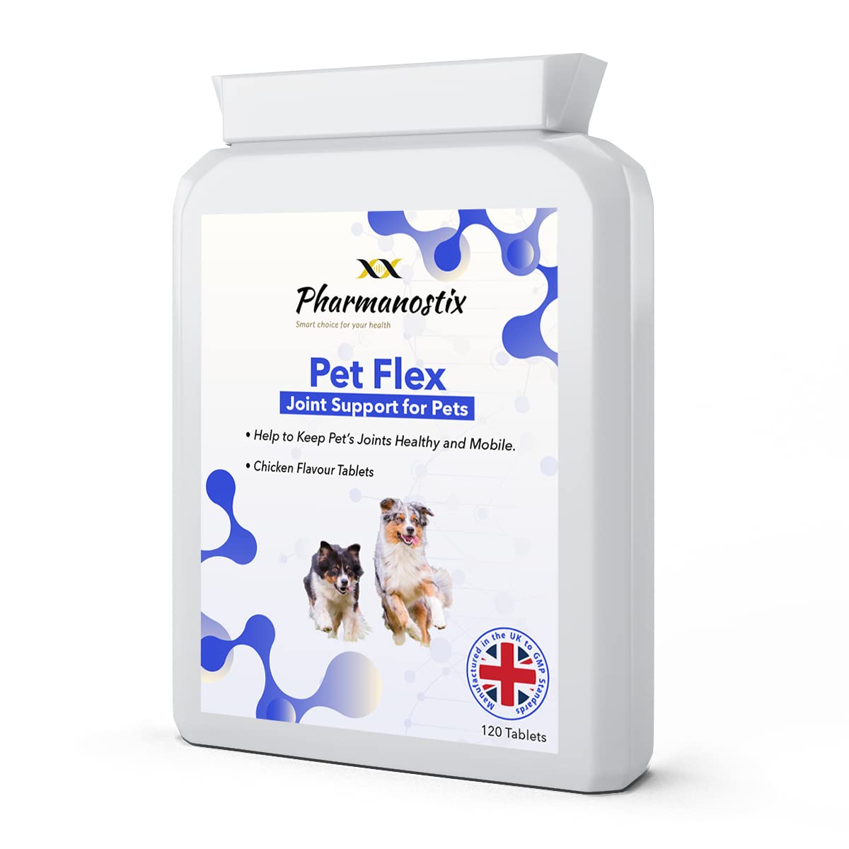 Pharmanostix Pet Flex- Dog Joint Support Supplement for Pets -Chondroitin, MSM, Green Lipped Mussel, Glucosamine for Dogs and Cats- Yummy Chicken Flavour - UK Manufactured (120 Tablets)