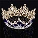 Vintage Rhinestones Crystal Crown for Women Wedding Bridal Tiara Flower Crown Hair Accessories (gold-blue)