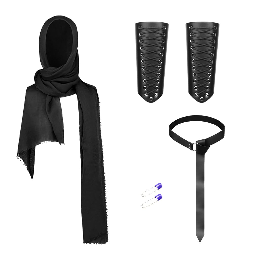 JNGUOSICN 4Pcs Halloween Medieval Knight Costume Men’s Renaissance Costume Viking Warrior Cosplay Outfit PU Leather Belt Bracers For Halloween Accessories Steampunk Arm Guard Set