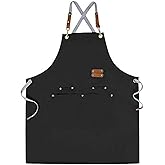 Mignongirl Chef Apron-Cross Back Apron for Men Women with Adjustable Straps and Large Pockets,Canvas,M-XXL,Black