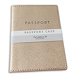 Eccolo Travel Passport Faux Leather Cover Case with Storage Pocket (Gold Shimmer)