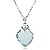 ADLSTIGH Opal Necklace for Women Dainty Heart Opal with Genuine Diamond Necklace 925 Sterling Silver Heart Pendant Necklace October Birthstone Jewelry Gifts for Her 18"-20"