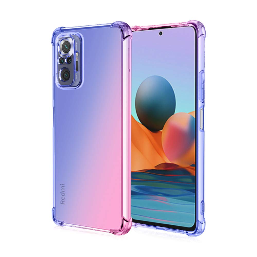RonRun Case for Xiaomi Redmi Note 10 Pro/10 Pro Max 4G Cover Gradient TPU Case with Anti Scratch and Shockproof Crystal Clear Protective Cover blue/pink