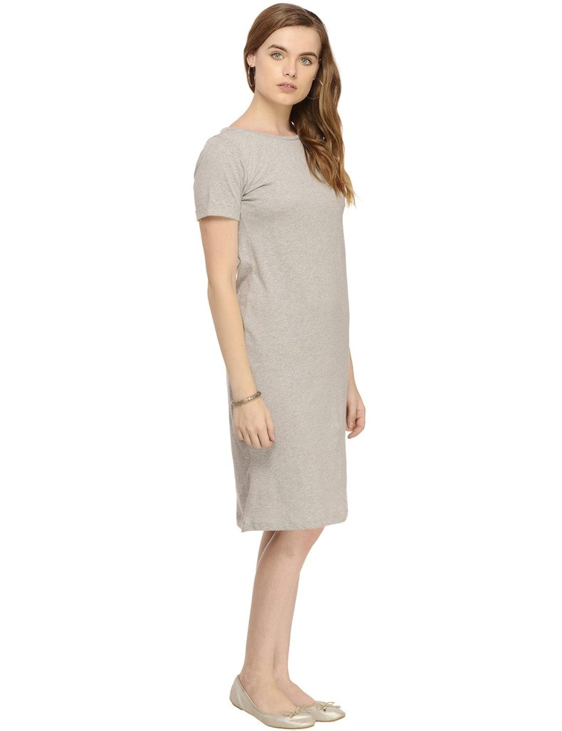 rigo grey solid knee length half sleeve bodycon dress