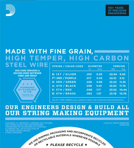 D'Addario EXL158 Nickel Wound Electric Guitar Strings, Baritone Light, 13-62