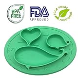 Deelish Baby Plate for Toddlers, Silicone Placemat for Kids, BPA Free, Non-Slip, 3 Compartments, Blue, Green