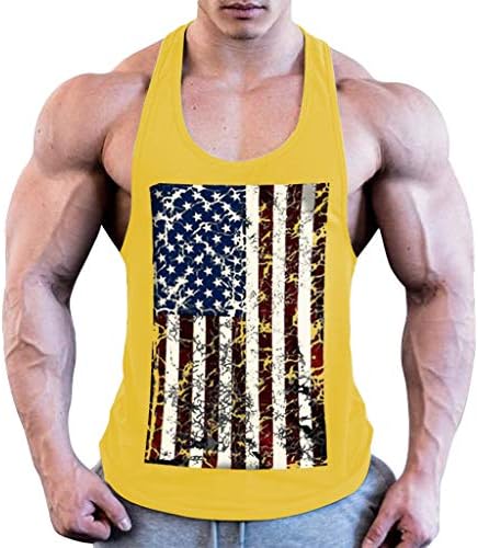 Lazzboy Men Vest Tank T-Shirt Sleeveless/Short Sleeve USA Flag Printed Sports Plus Size Vintage Style Hooded Top